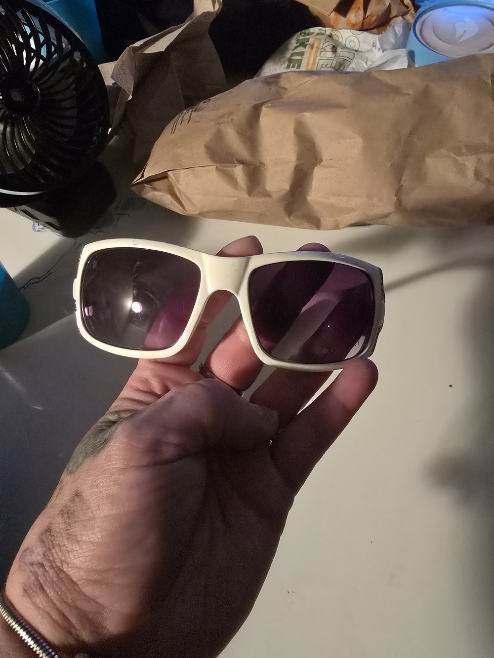 Bulgari White Frame Sunglasses with Dark Purple Lenses